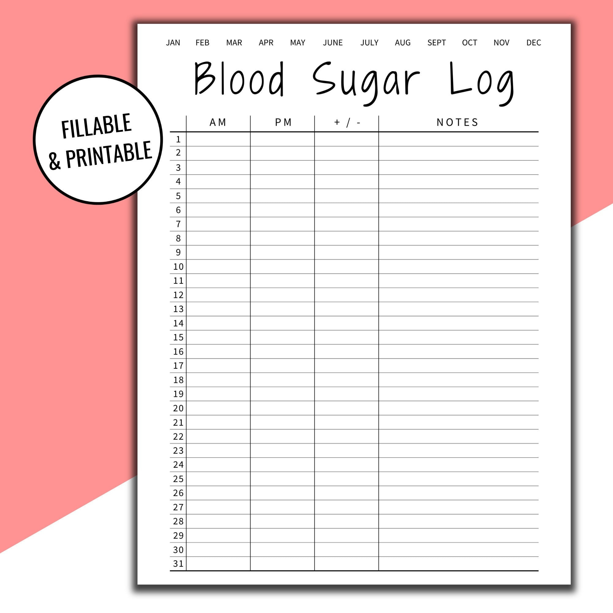 Editable & Printable Blood Sugar Log, Blood Sugar Reading, Blood intended for Free Printable Blood Sugar Log Sheet Monthly