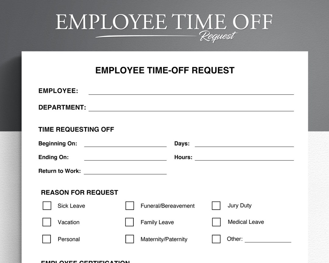 Employee Time-Off Request Template. Vacation Request Form. Pto in Printable Time Off Request Form