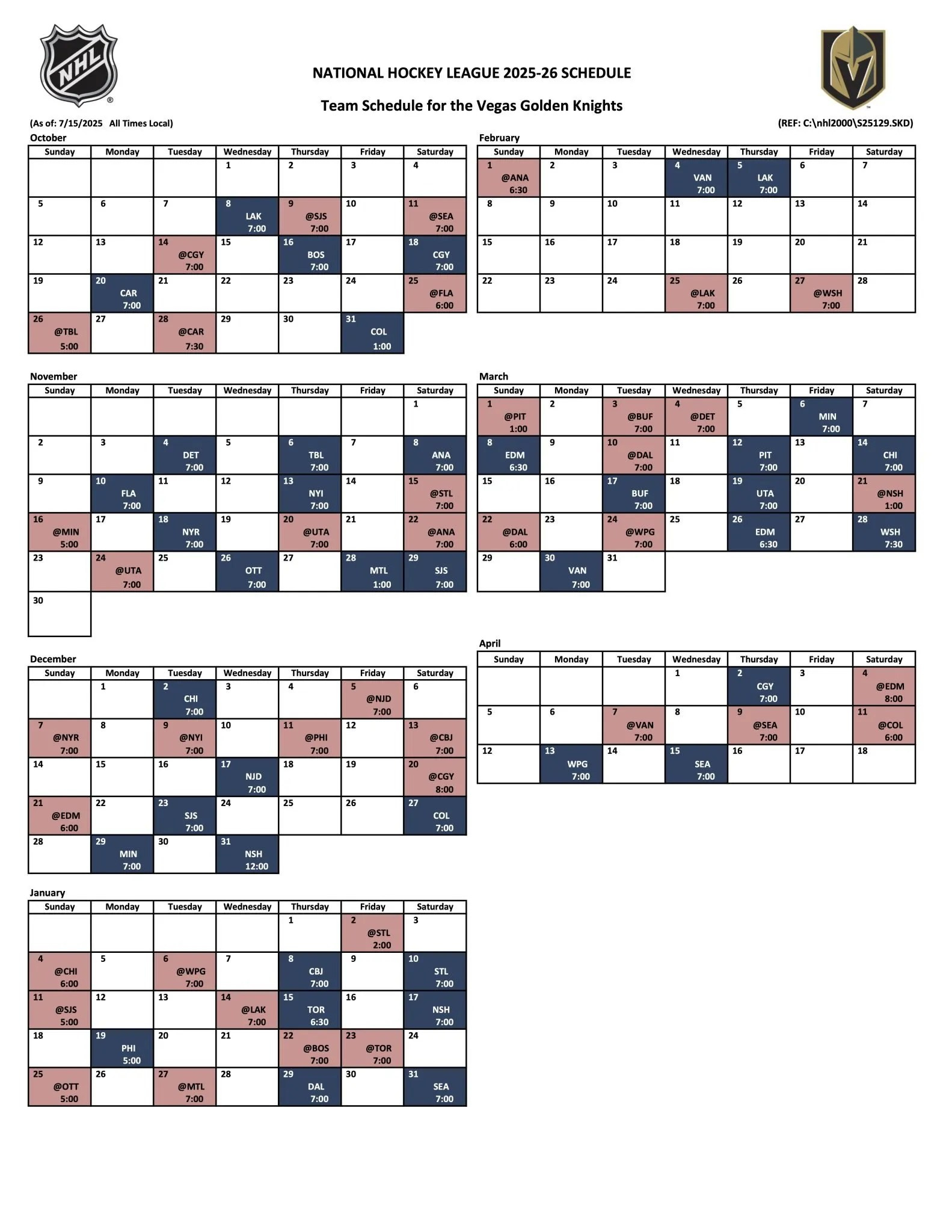 Examining The 2025-26 Schedule - Sinbin.vegas with Vegas Golden Knights Printable Schedule