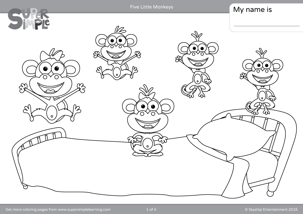 Five Little Monkeys Coloring Pages - Super Simple for Five Little Monkeys Jumping On The Bed Printable