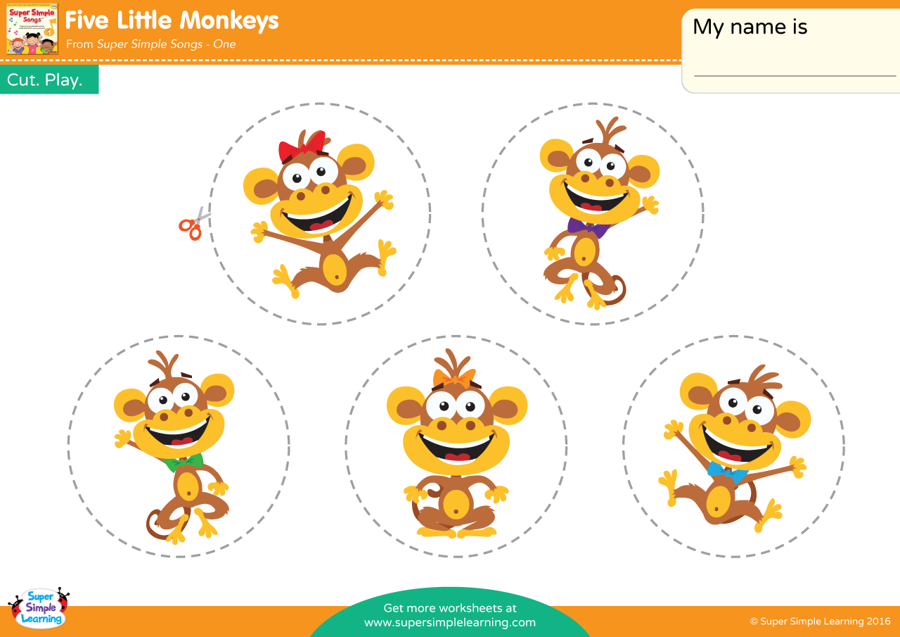 Five Little Monkeys Play Set - Super Simple throughout Five Little Monkeys Jumping on the Bed Printable