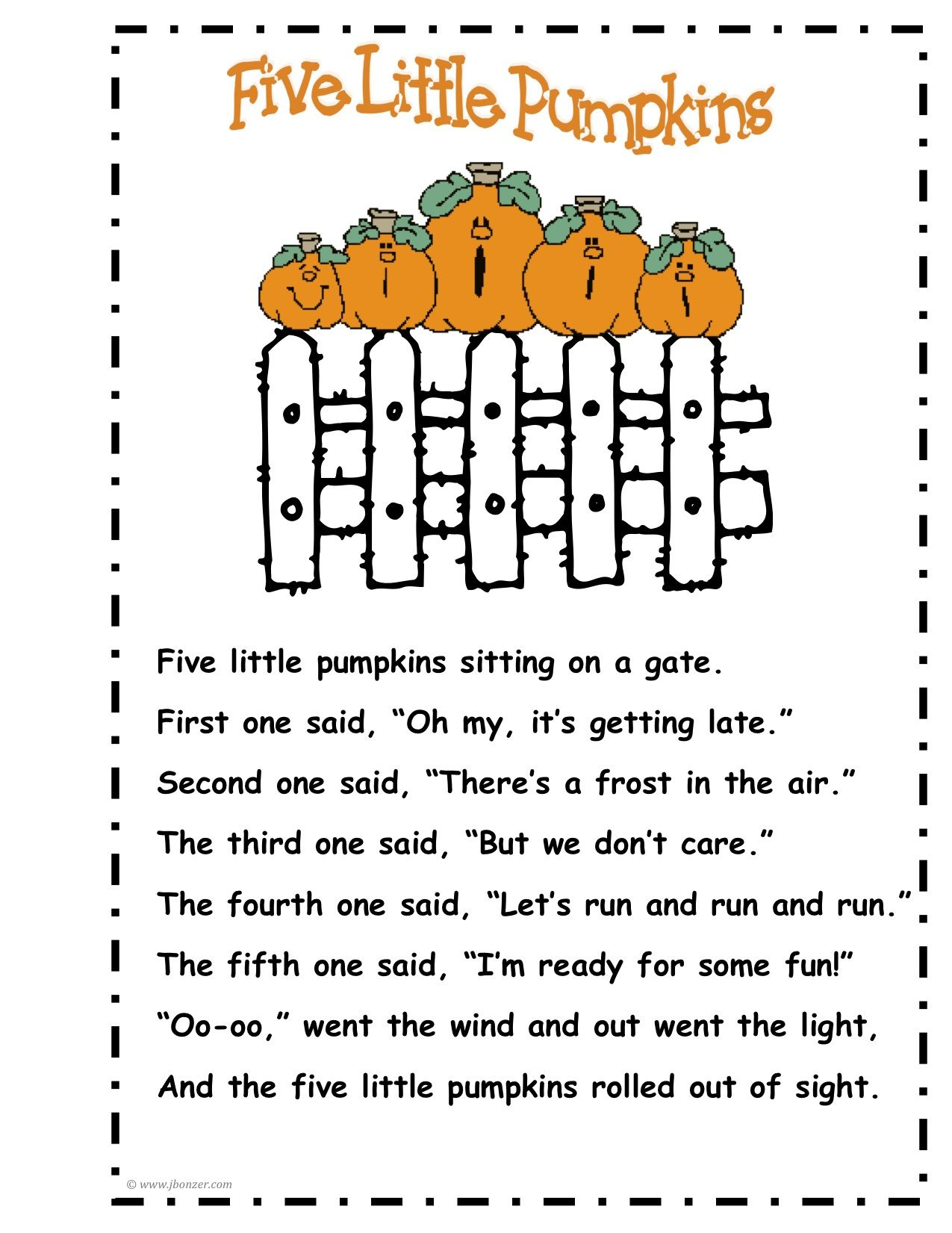 Five Little Pumpkins Printable Poem - Printable Party Favors with regard to 5 Pumpkins Sitting on a Gate Printable
