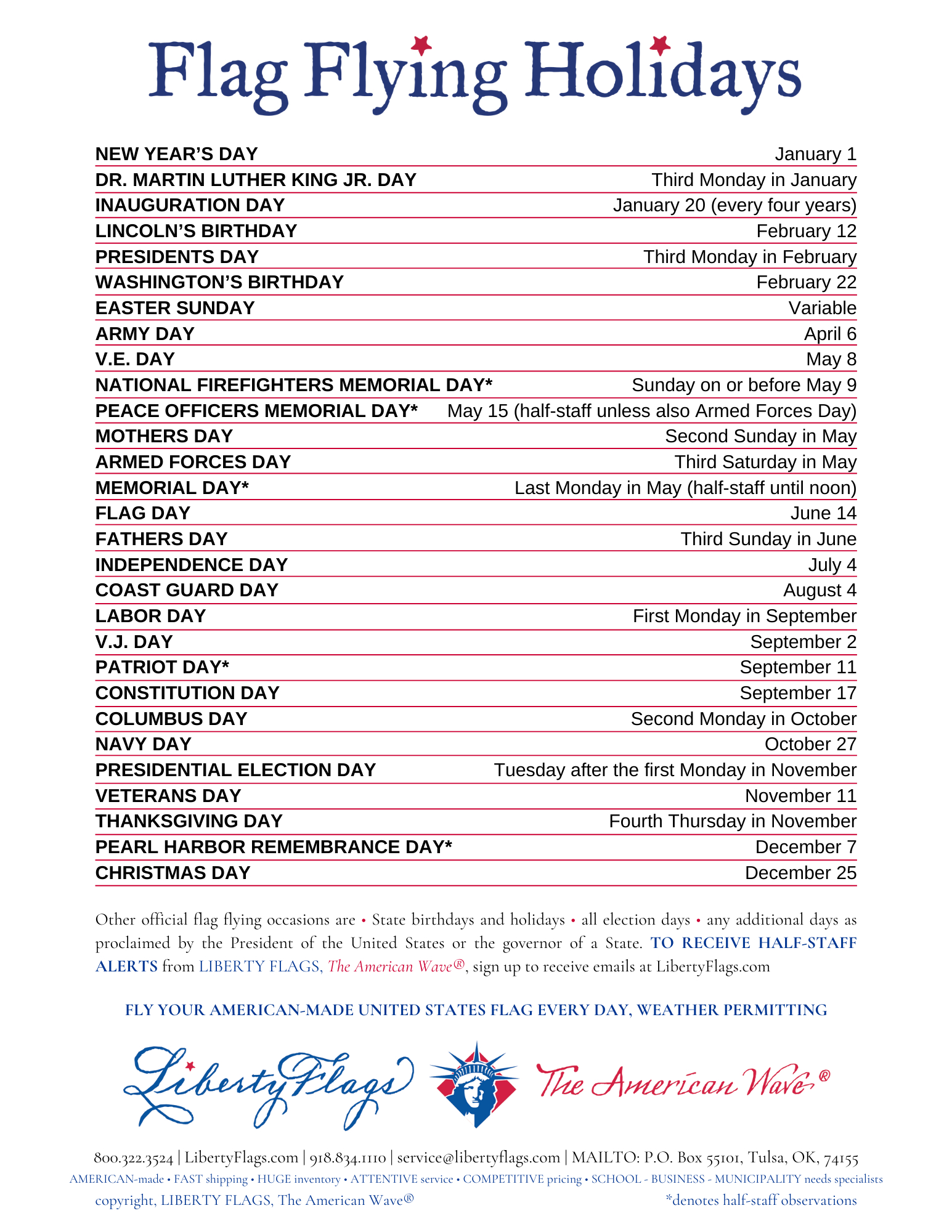 Flag Flying Holidays – Libertyflags regarding Printable List Of Days To Fly The American Flag
