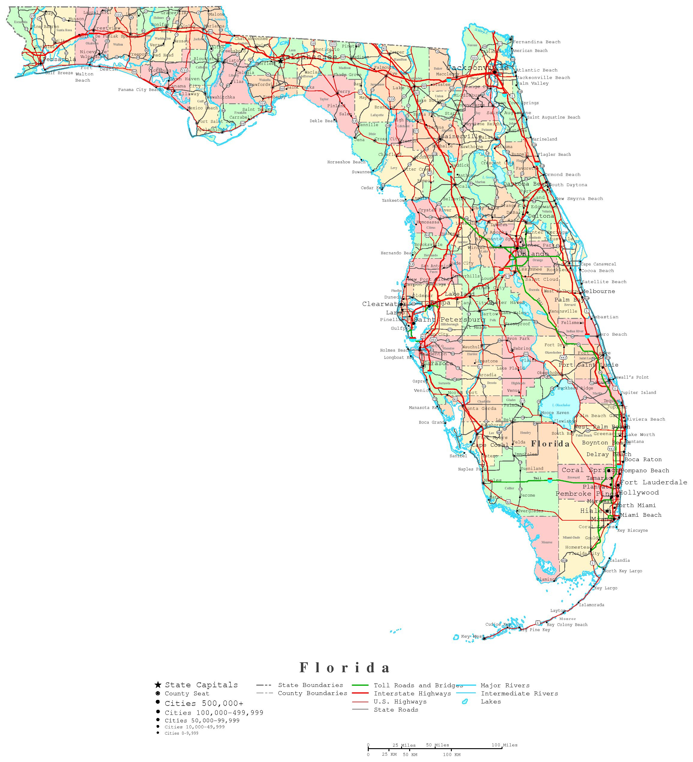 Florida Printable Map intended for Free Printable Florida County Map