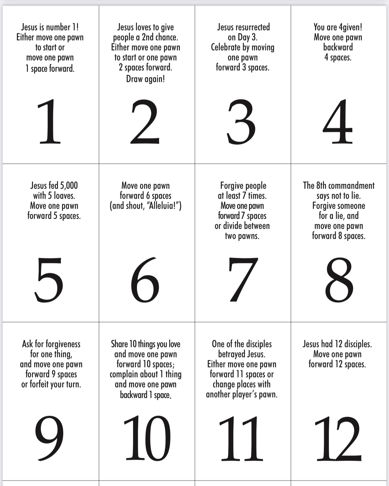 Forgiven Game | Storyboard for Sorry Board Game Cards Printable