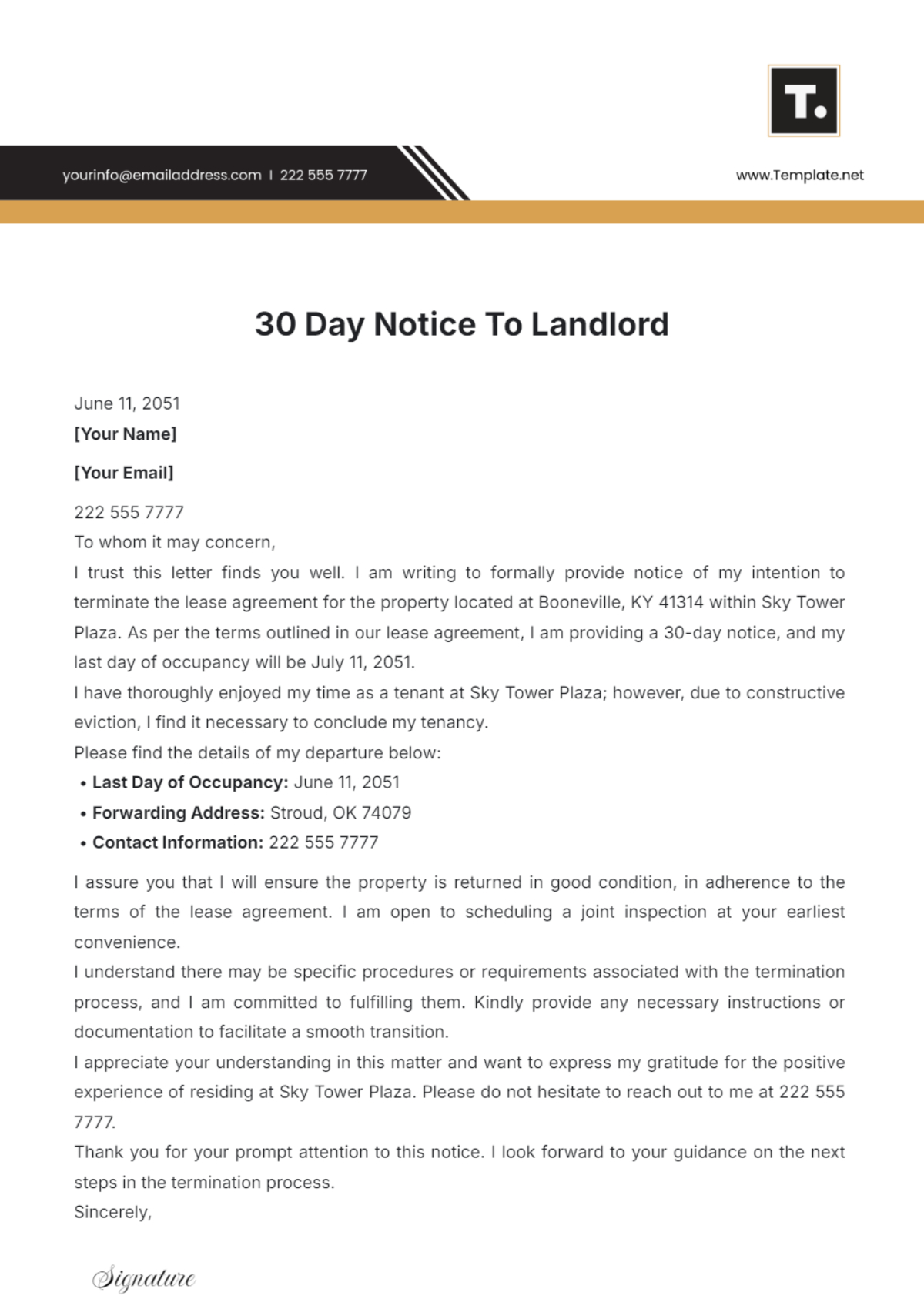 Free 30 Day Notice To Landlord Template To Edit Online pertaining to Printable 30 Day Notice To Landlord Template