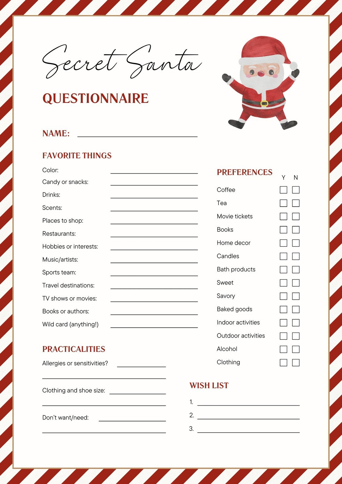 Free And Customizable Secret Santa Templates within Free Secret Santa Questionnaire Printable