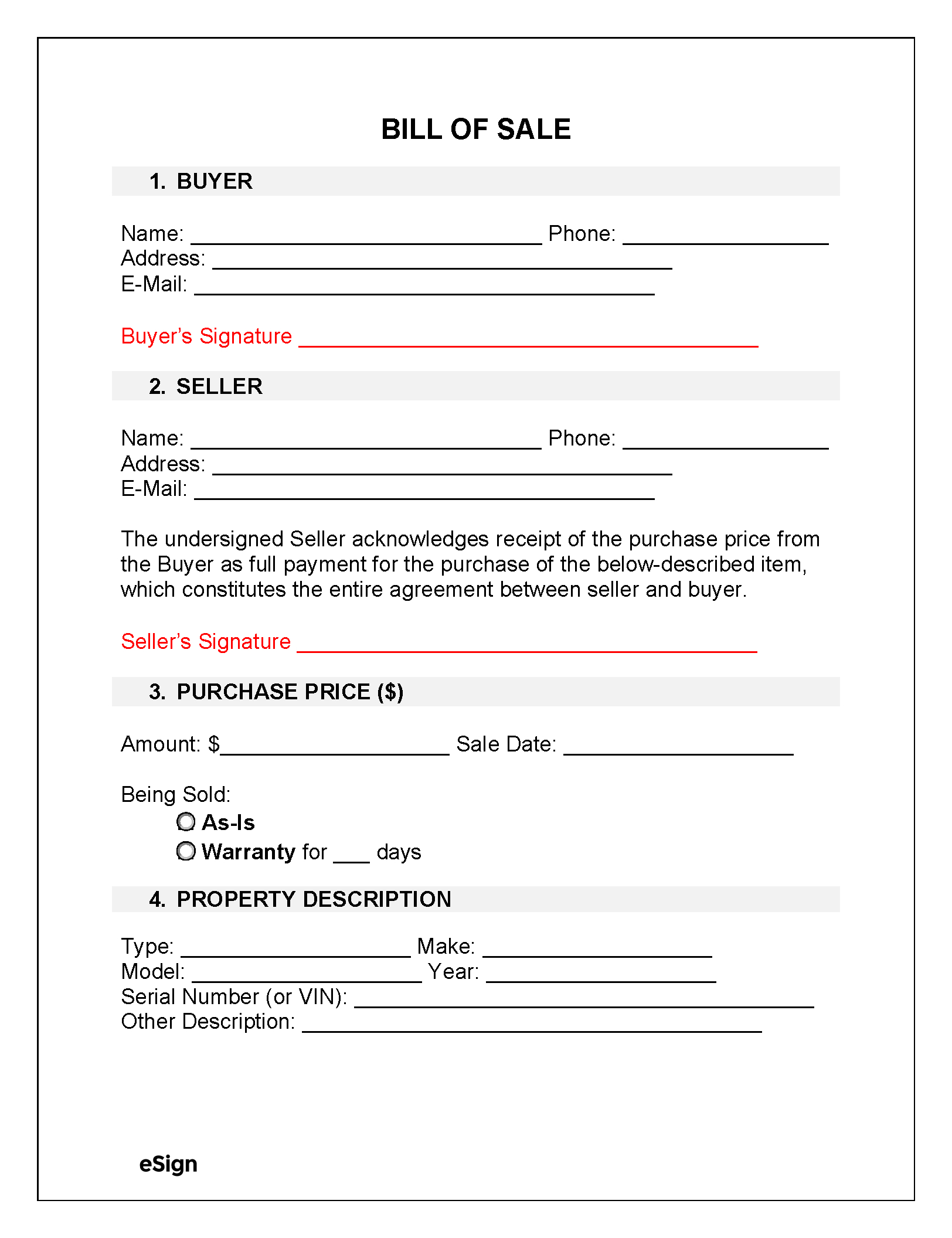 Free Bill Of Sale Forms (23) | Pdf | Word throughout Bill Sale Form Free Printable