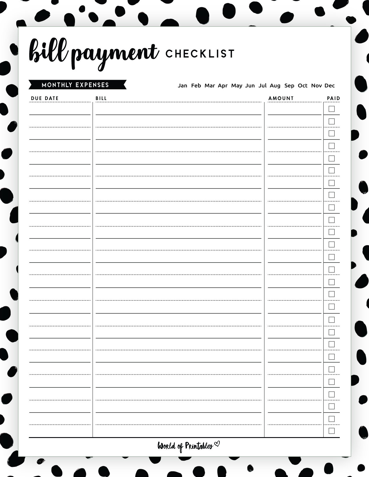 Free Bill Payment Checklist Pdf - World Of Printables within Bill Payment Checklist Printable Free