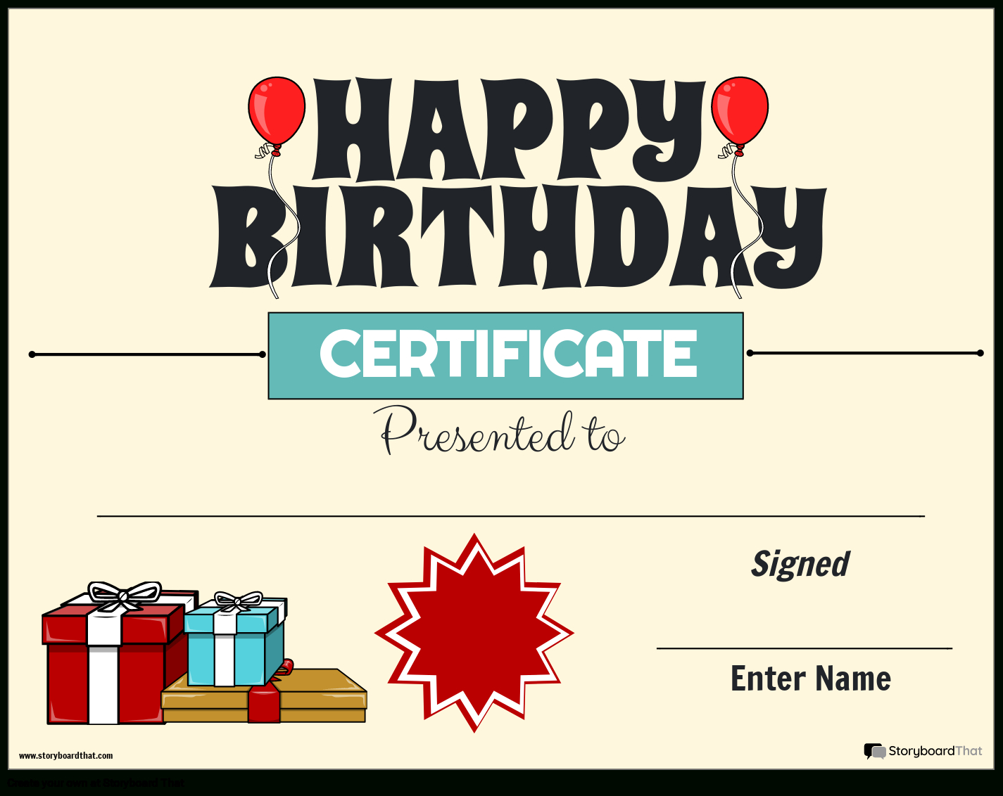 Free Birthday Certificate Templates | Storyboard That in Free Printable Birthday Certificates Template