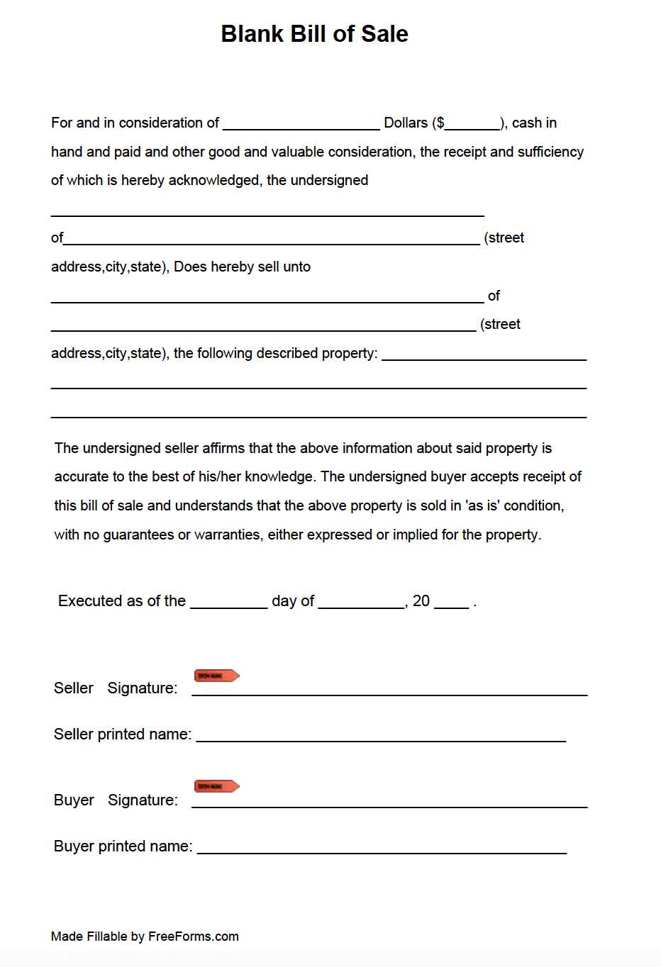 Free Blank Bill Of Sale Form | Pdf with Bill Sale Form Free Printable