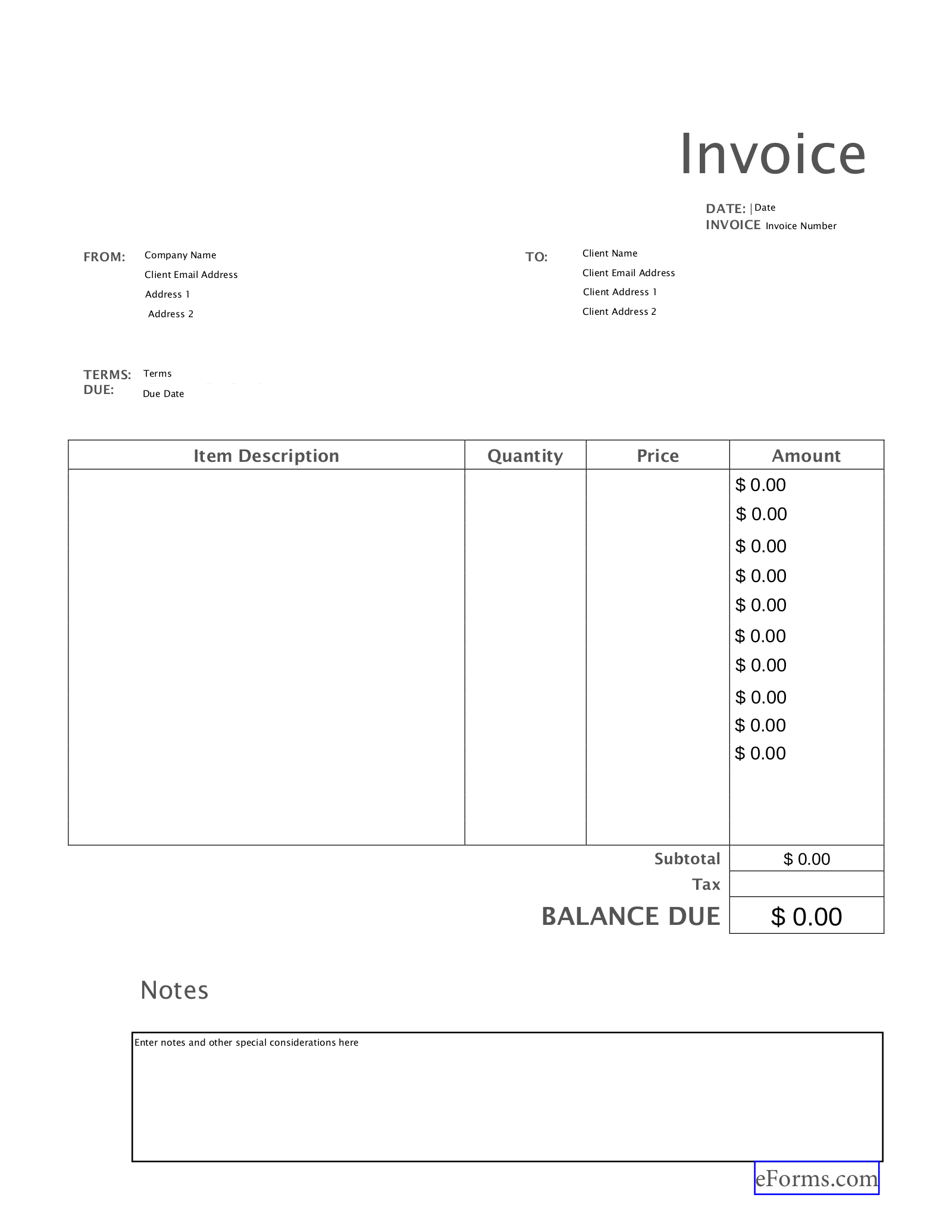 Free Blank Invoice Templates (30) - Pdf – Eforms in Free Printable Billing Invoices Templates