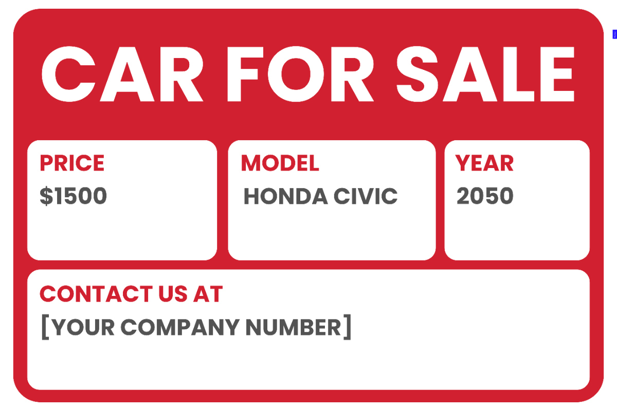 Free Car For Sale Sign Template To Edit Online for Printable For Sale Sign Car