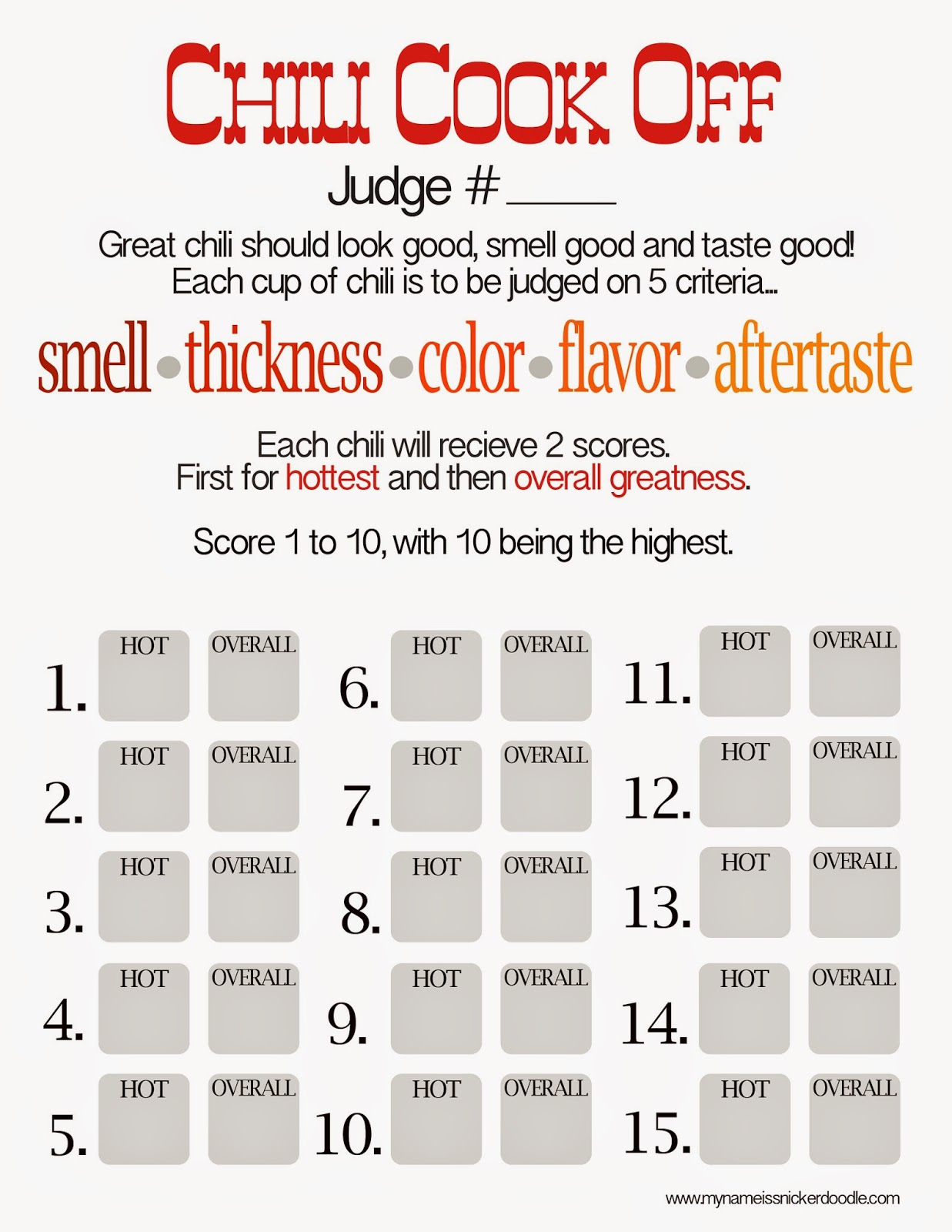 Free Chili Cook Off Score Card - My Name Is Snickerdoodle throughout Chili Cook Off Ballot Free Printable