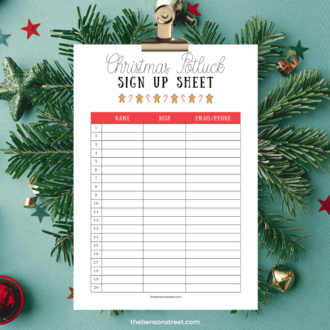 Free Christmas Potluck Signup Sheet Printable pertaining to Christmas Potluck Sign Up Sheet Free Printable
