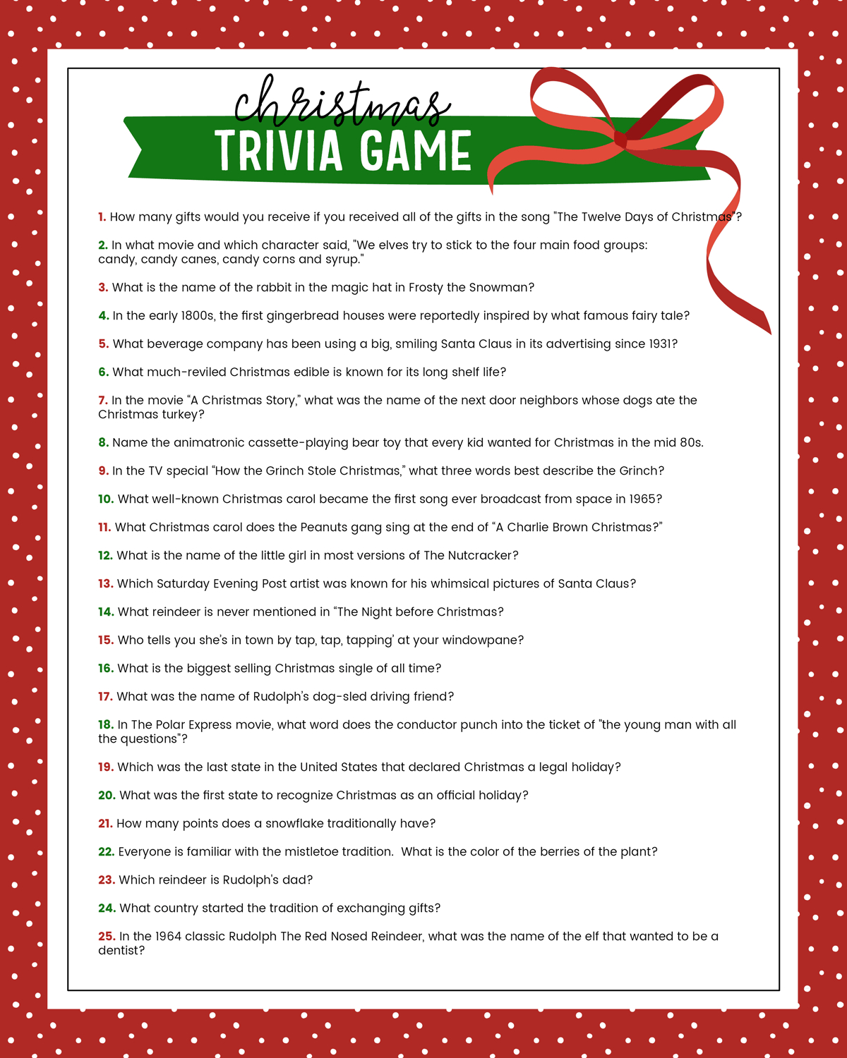 Free Christmas Trivia Printables {Games For The Family!} | Lil' Luna in Christmas Trivia And Answers Printable