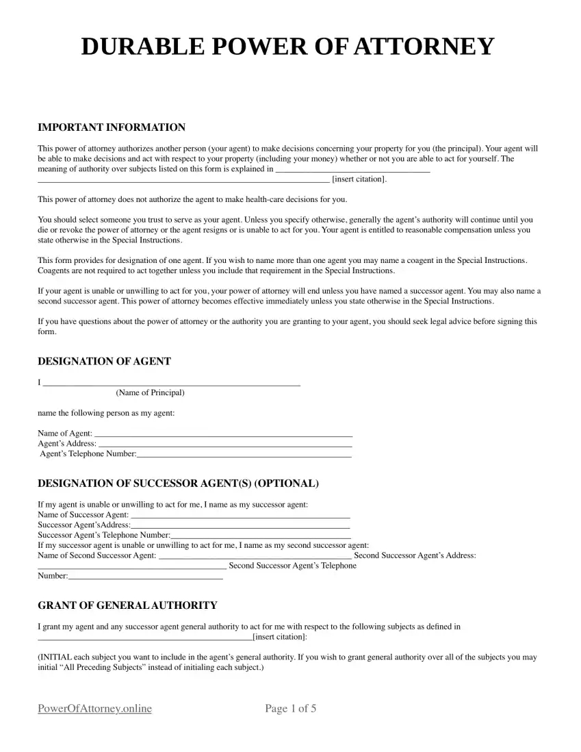 Free Durable (Financial) Power Of Attorney Forms And Templates in Printable Durable Power Blank Power of Attorney Form