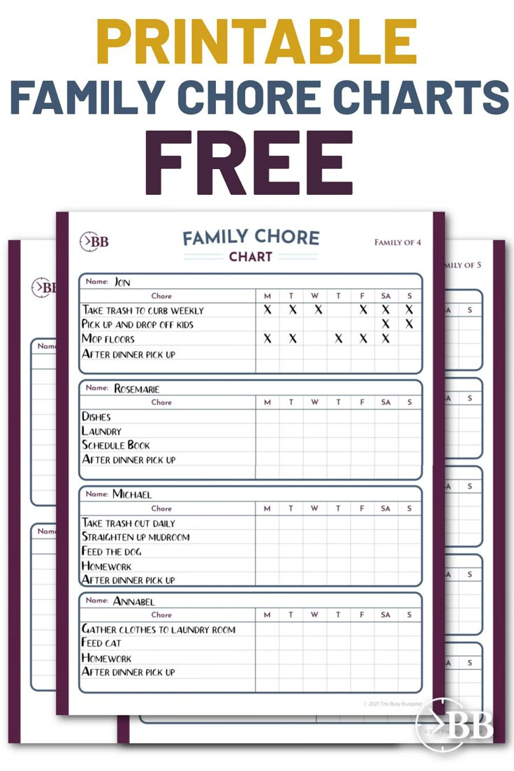 Free Family Chore Chart Printable pertaining to Free Printable Family Chore Charts