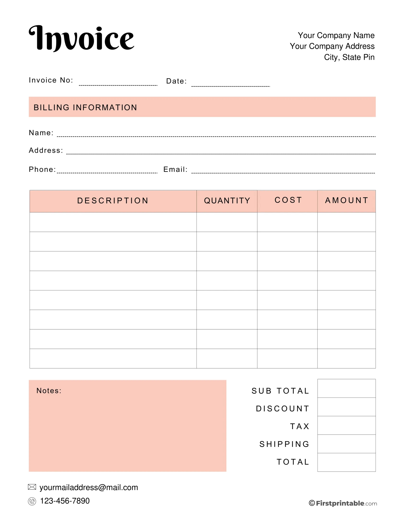 Free Invoice Template Blank Printable | Download intended for Free Printable Billing Invoices Templates