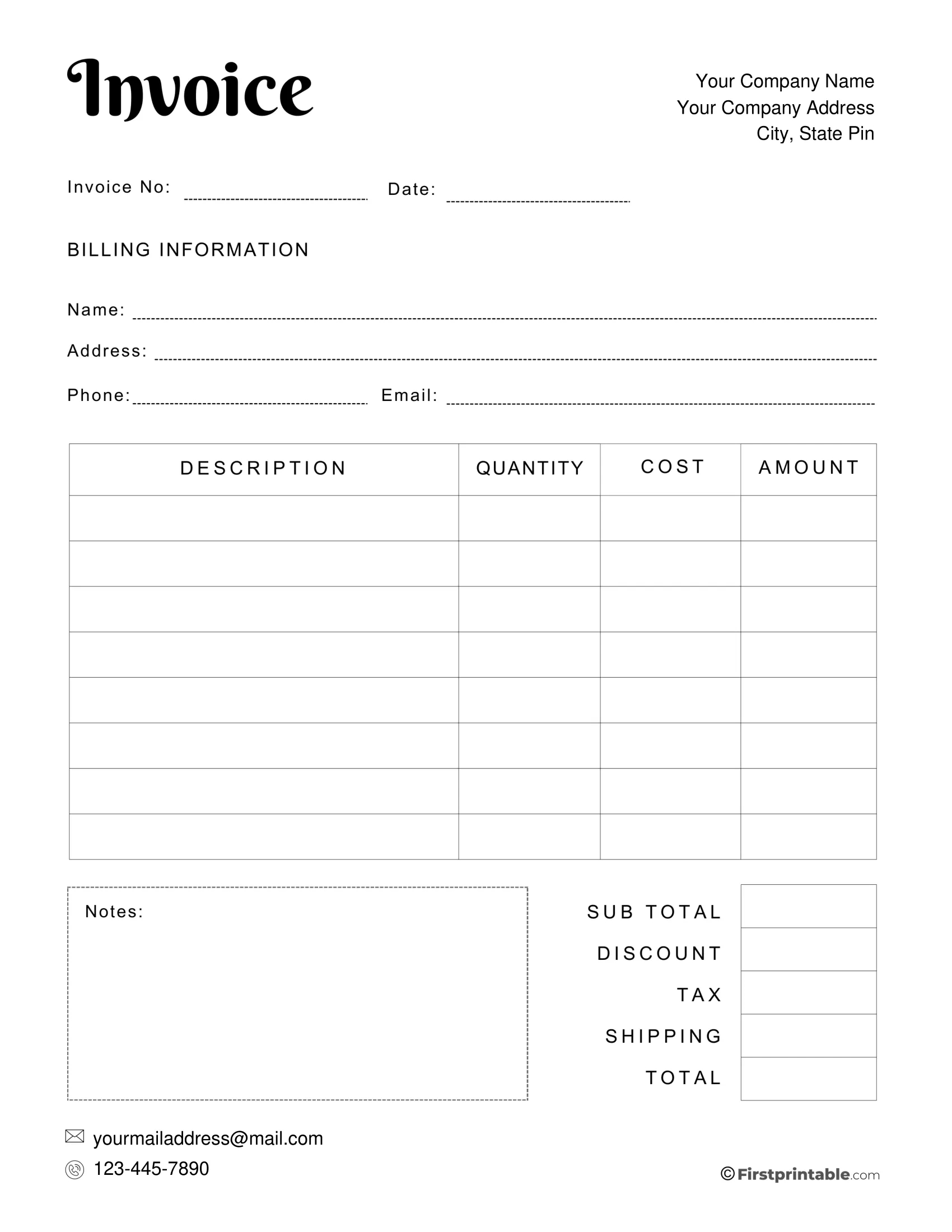 Free Invoice Template Blank Printable | Download with Free Printable Billing Invoices Templates