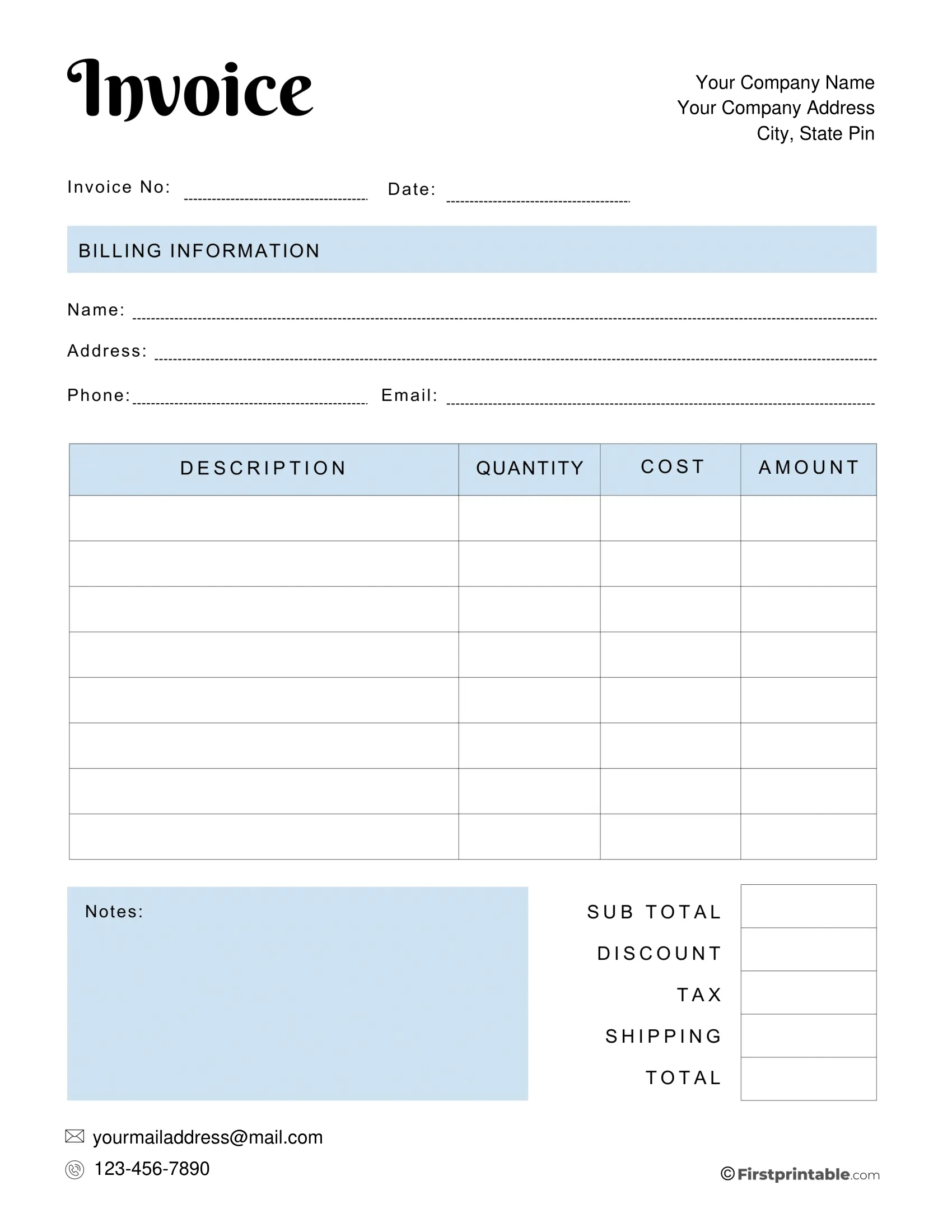 Free Invoice Template Blank Printable | Download with regard to Free Blank Invoice Template Printable