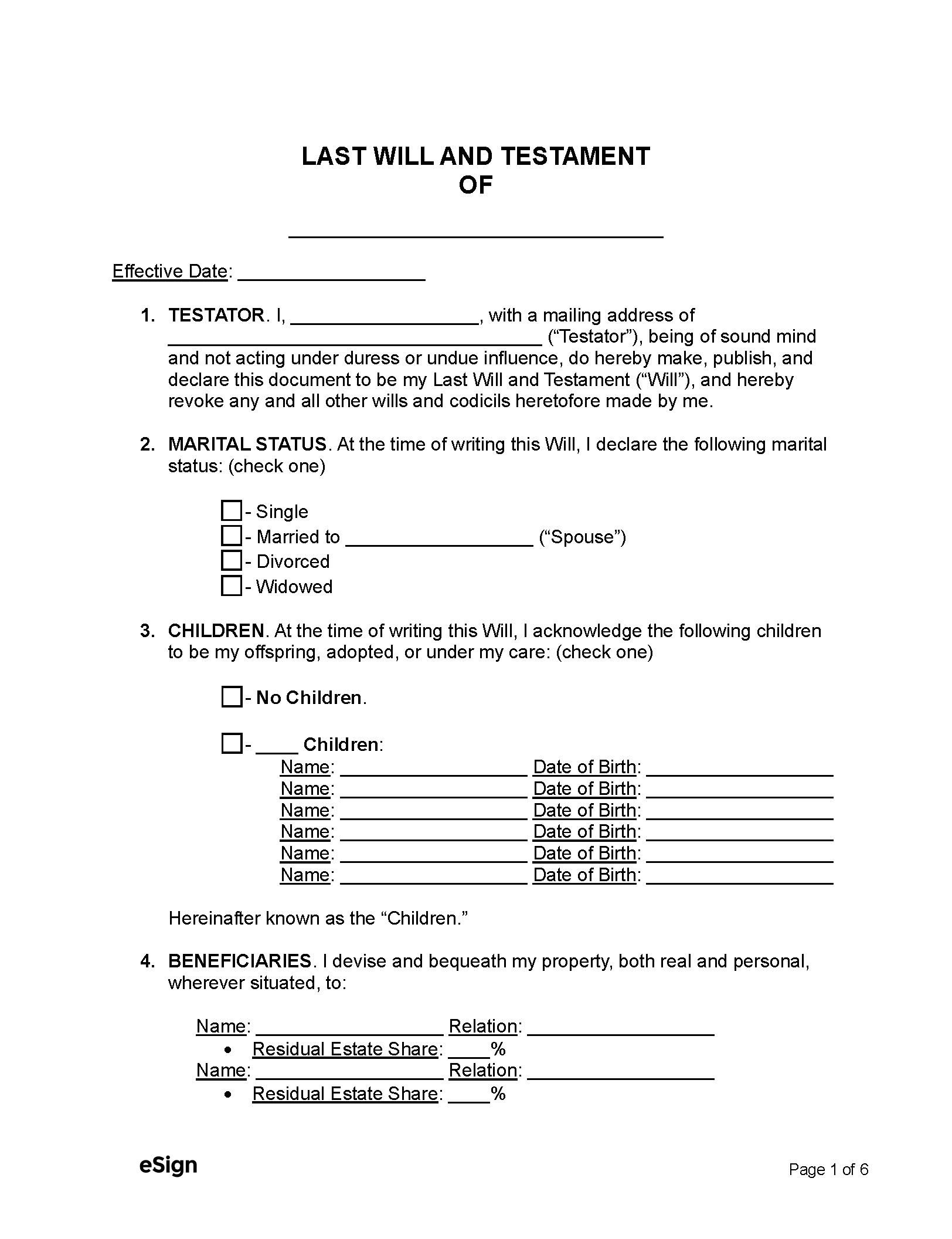 Free Last Will And Testament Template Templates (2) | Pdf | Word with regard to Blank Will Forms Free Printable