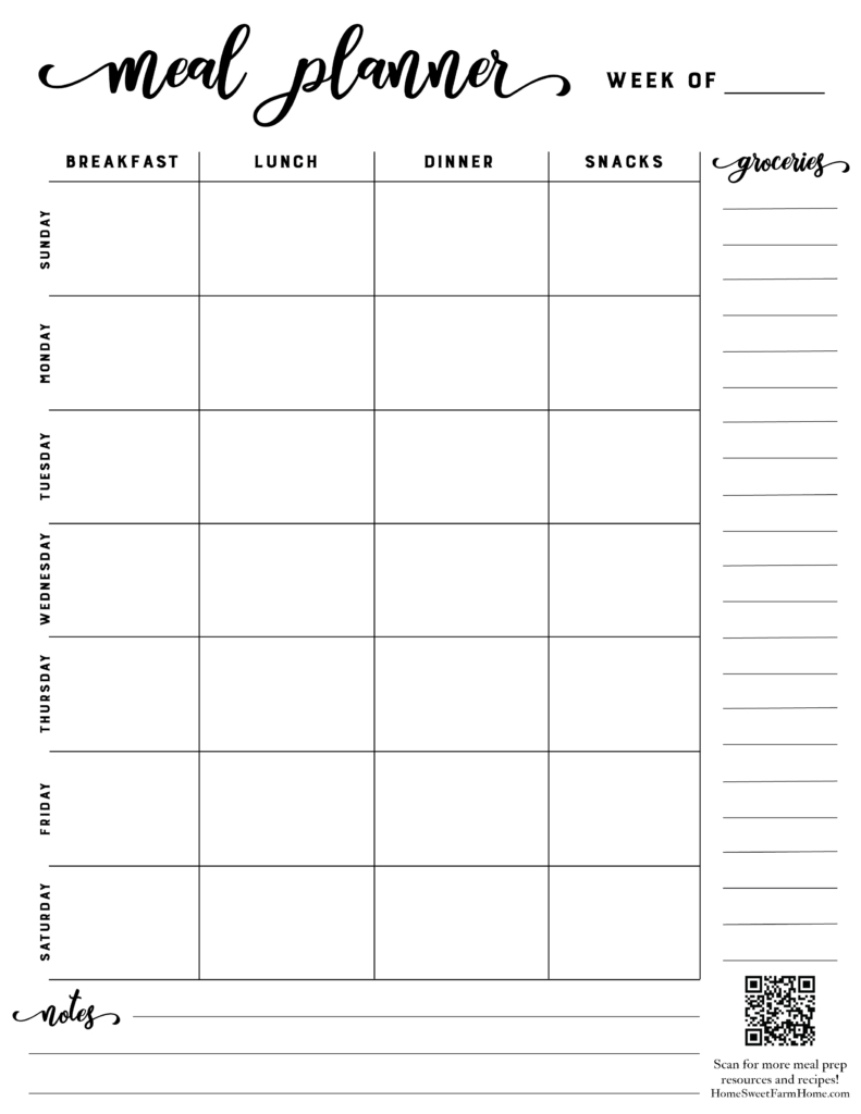 Free Meal Planner Template Printable - Home Sweet Farm Home within Free Printable Weekly Food Planner