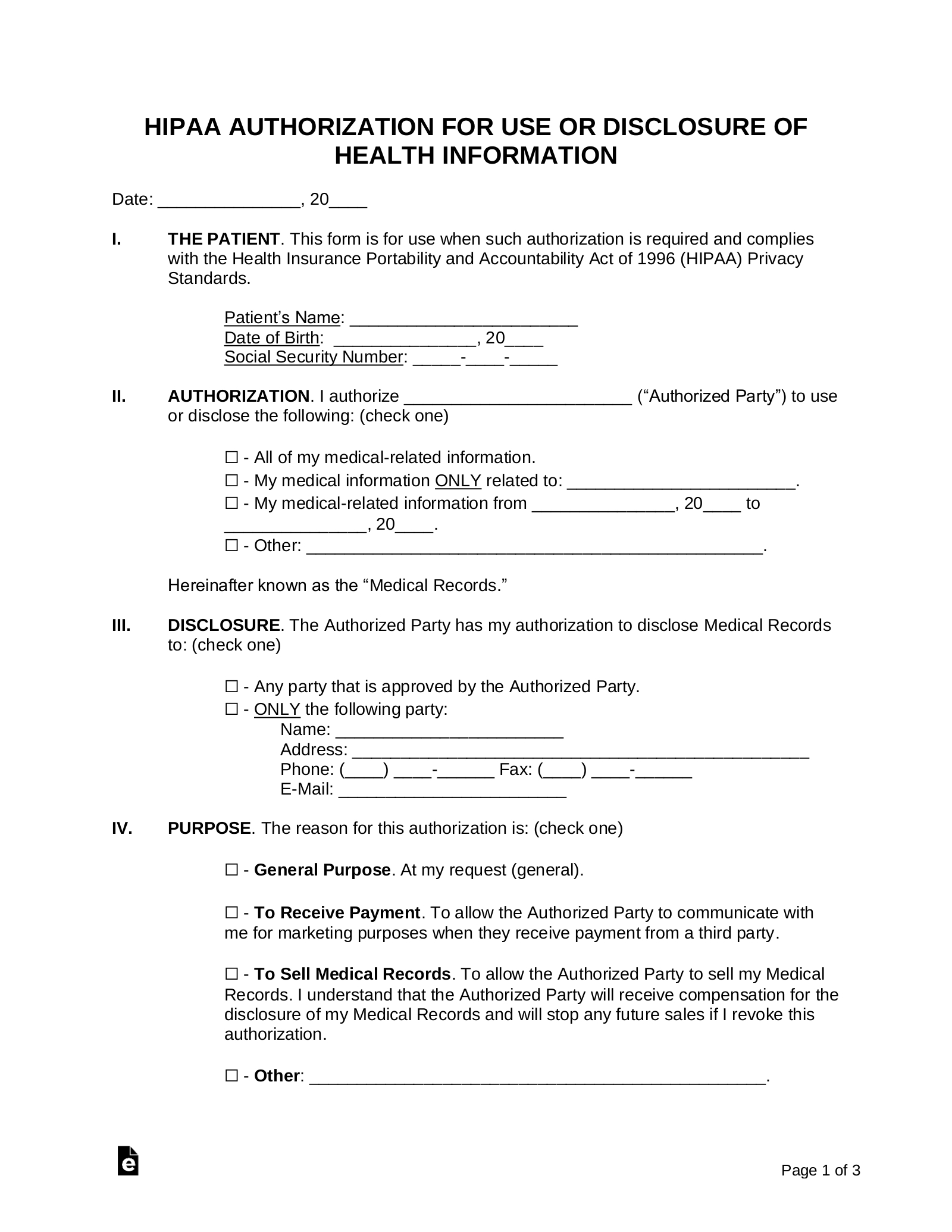 Free Medical Records Release Authorization Form (Waiver) | Hipaa in Printable Hipaa Forms For Patients