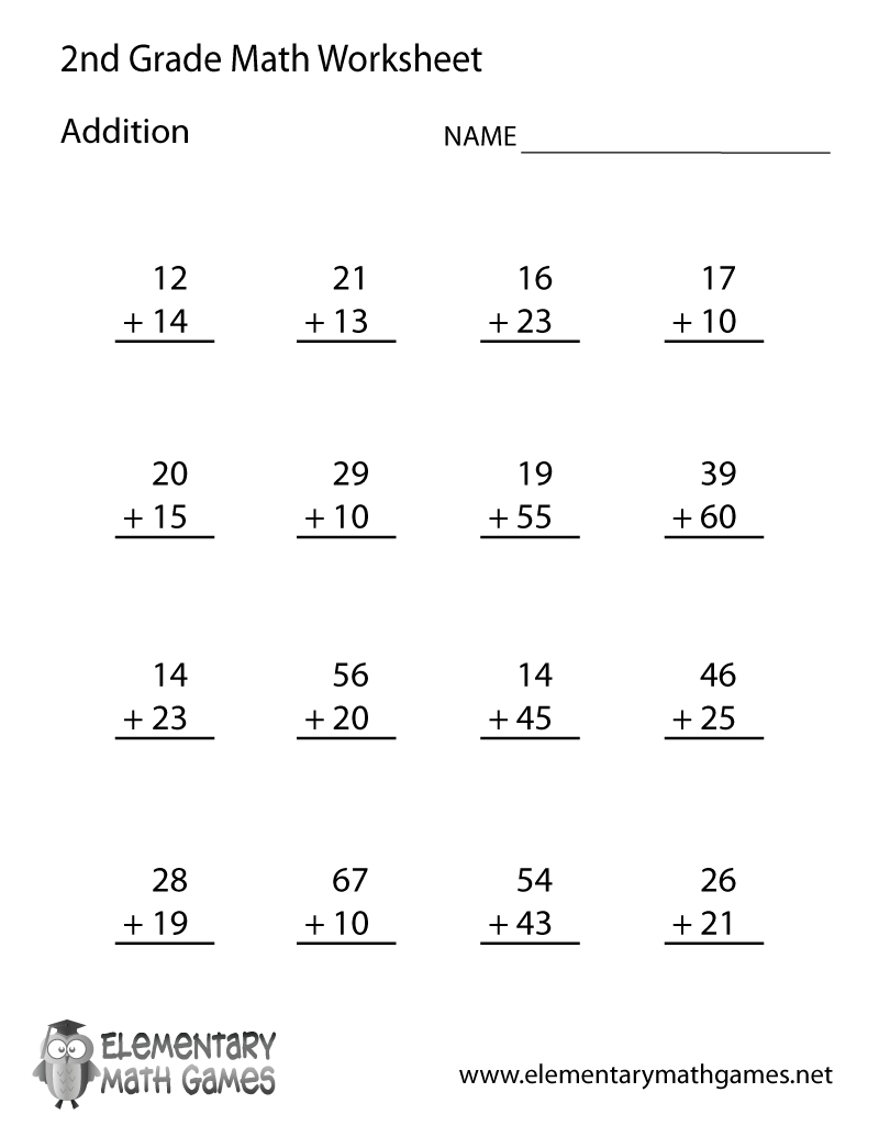 Free Printable Addition Worksheet For Second Grade intended for Free Printable Math Pages For 2nd Grade