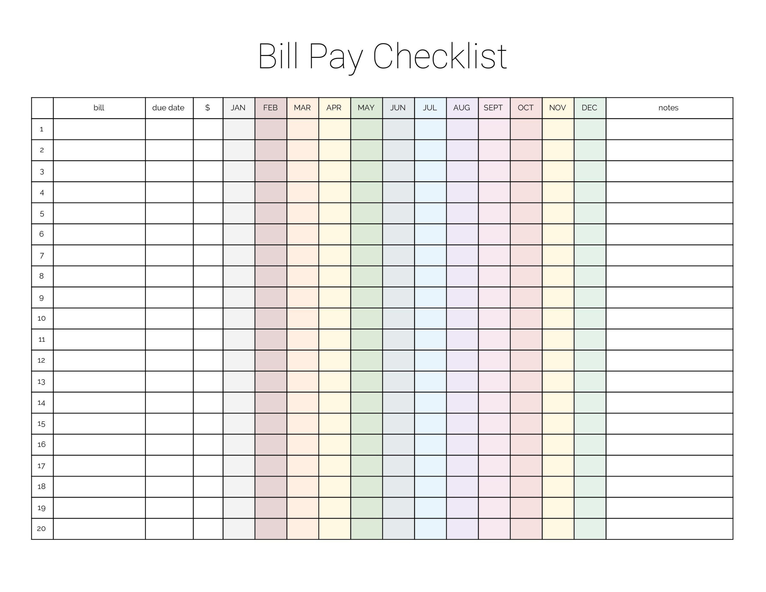 Free Printable Bill Pay Checklist - Printable Party Favors with regard to Bill Payment Checklist Printable Free