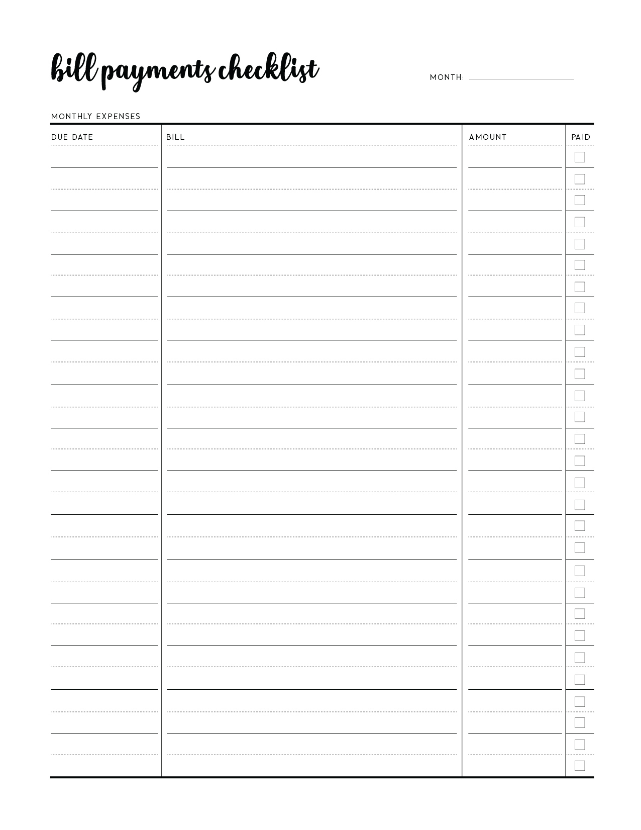 Free Printable Bill Pay Checklist - World Of Printables within Bill Payment Checklist Printable Free