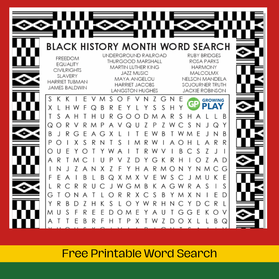 Free Printable Black History Month Word Search - Growing Play intended for Free Printable Black History Month Worksheets
