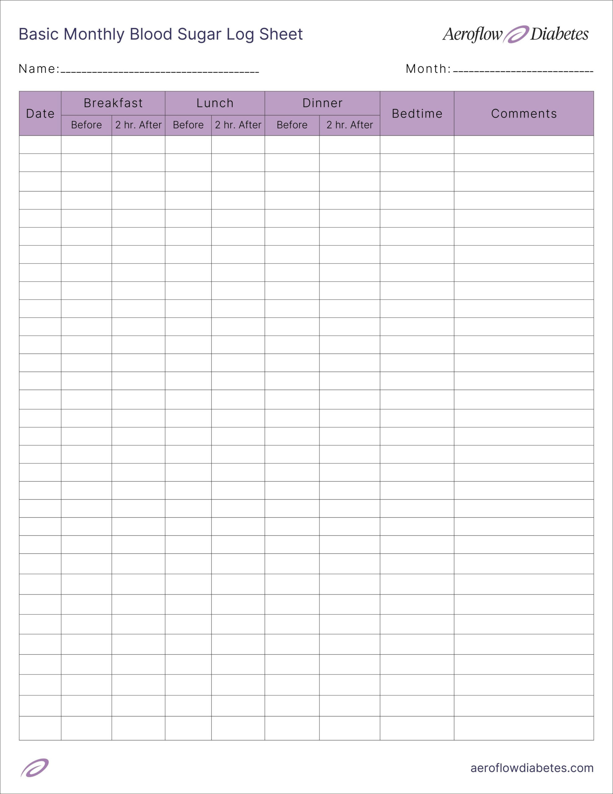 Free Printable Blood Sugar Log Sheet | Aeroflow Diabetes inside Free Printable Diabetic Log Sheets