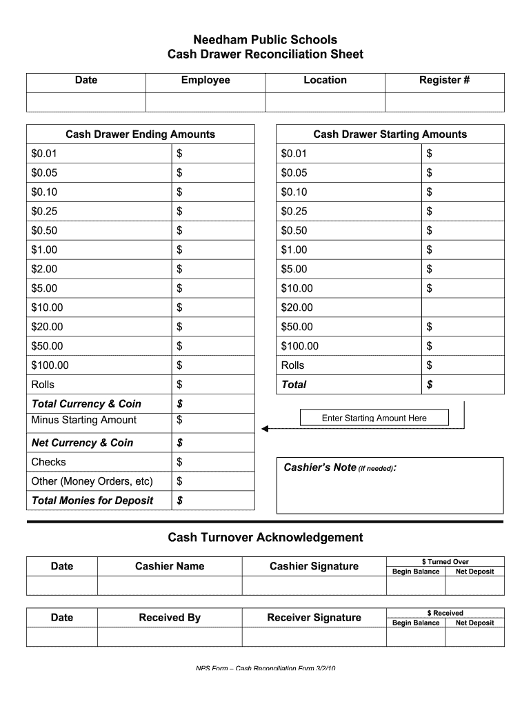 Free Printable Cash Drawer Count Sheet Pdf: Fill Out & Sign Online within Printable Daily Cash Drawer Count Sheet