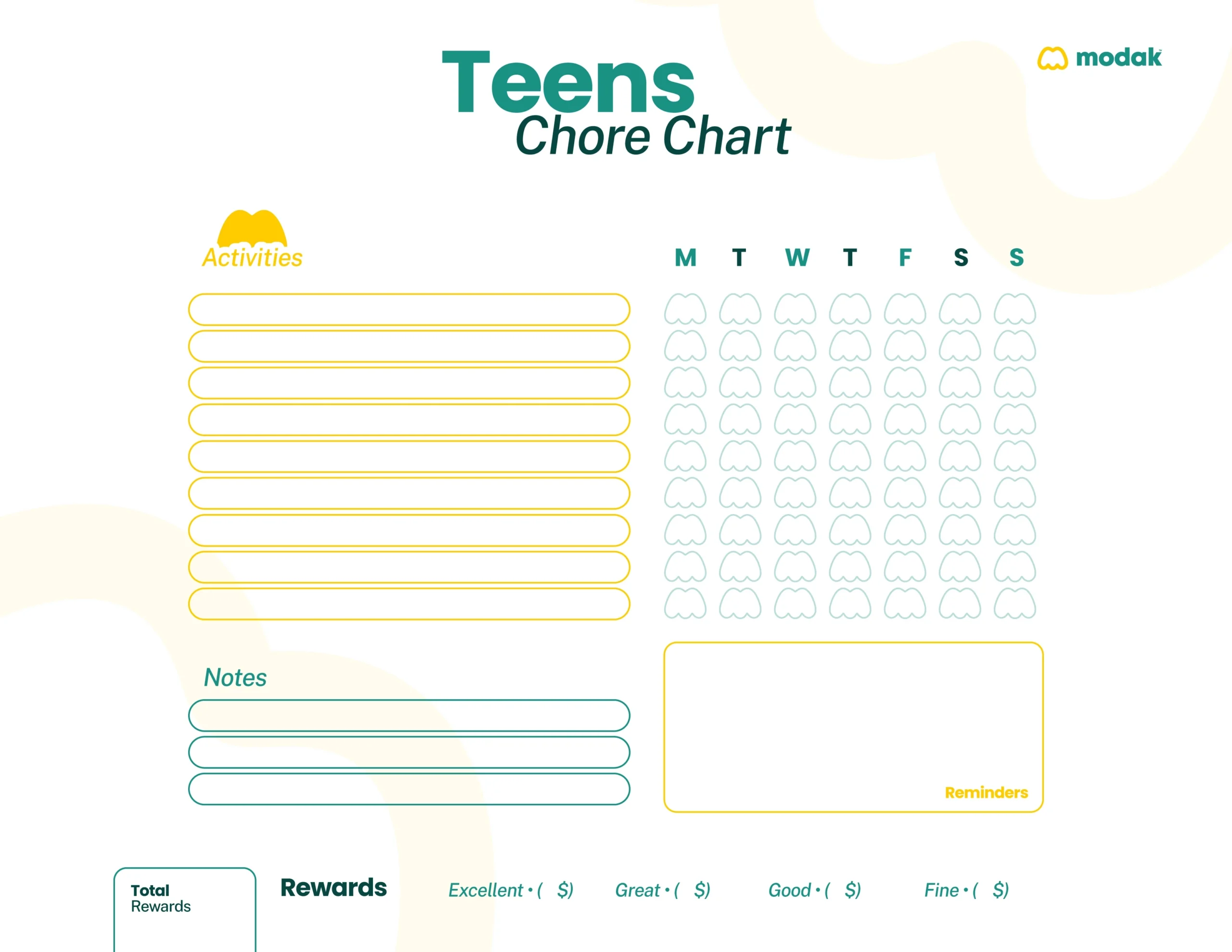 Free Printable Chore Chart For Teens with Printable Chore Charts For Teens