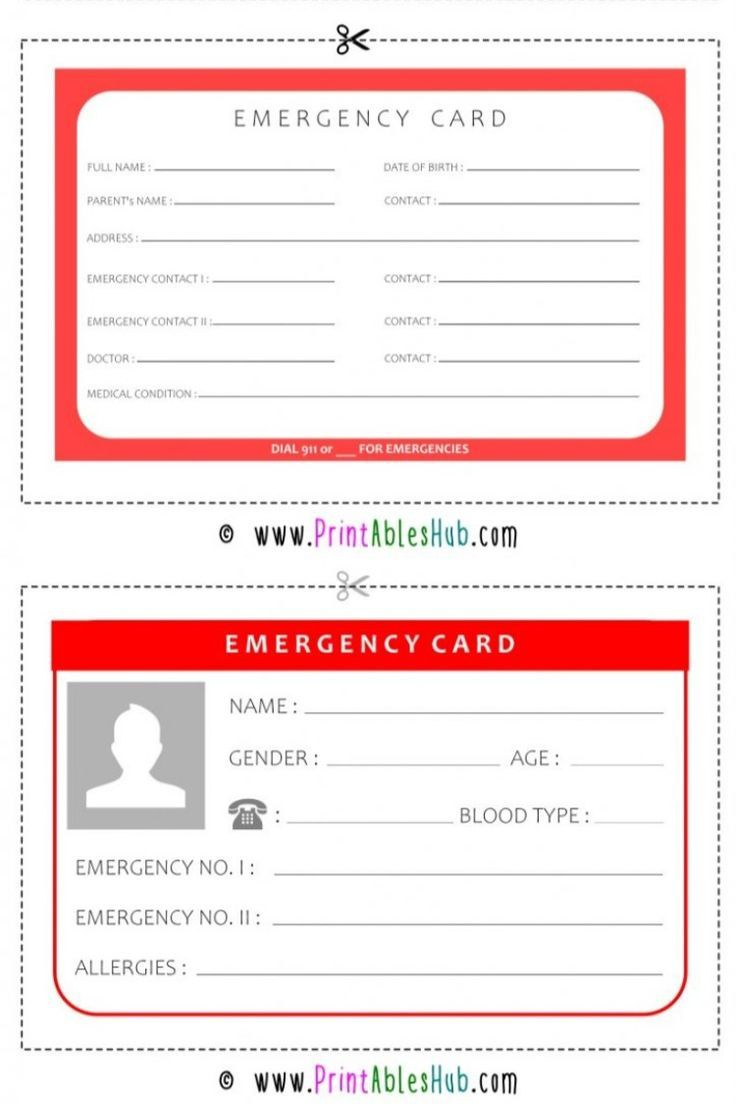 Free Printable Emergency Card Templates [Pdf Included] inside Free Printable Emergency Contact Card