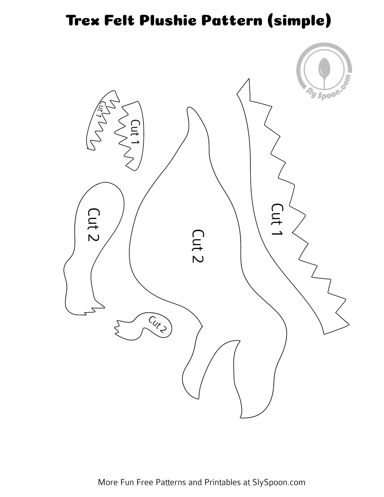 Free Printable Felt Trex Dinosaur Pattern - Great For Beginners intended for Template Free Printable Dinosaur Sewing Patterns