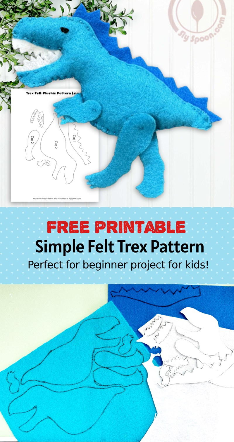 Free Printable Felt Trex Dinosaur Pattern - Great For Beginners throughout Template Free Printable Dinosaur Sewing Patterns