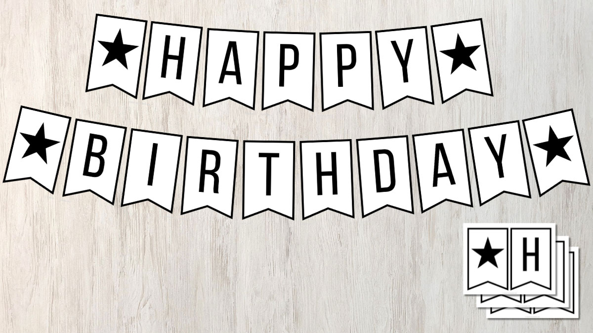 Free Printable Happy Birthday Banner In Black And White in Happy Birthday Free Printable Sign