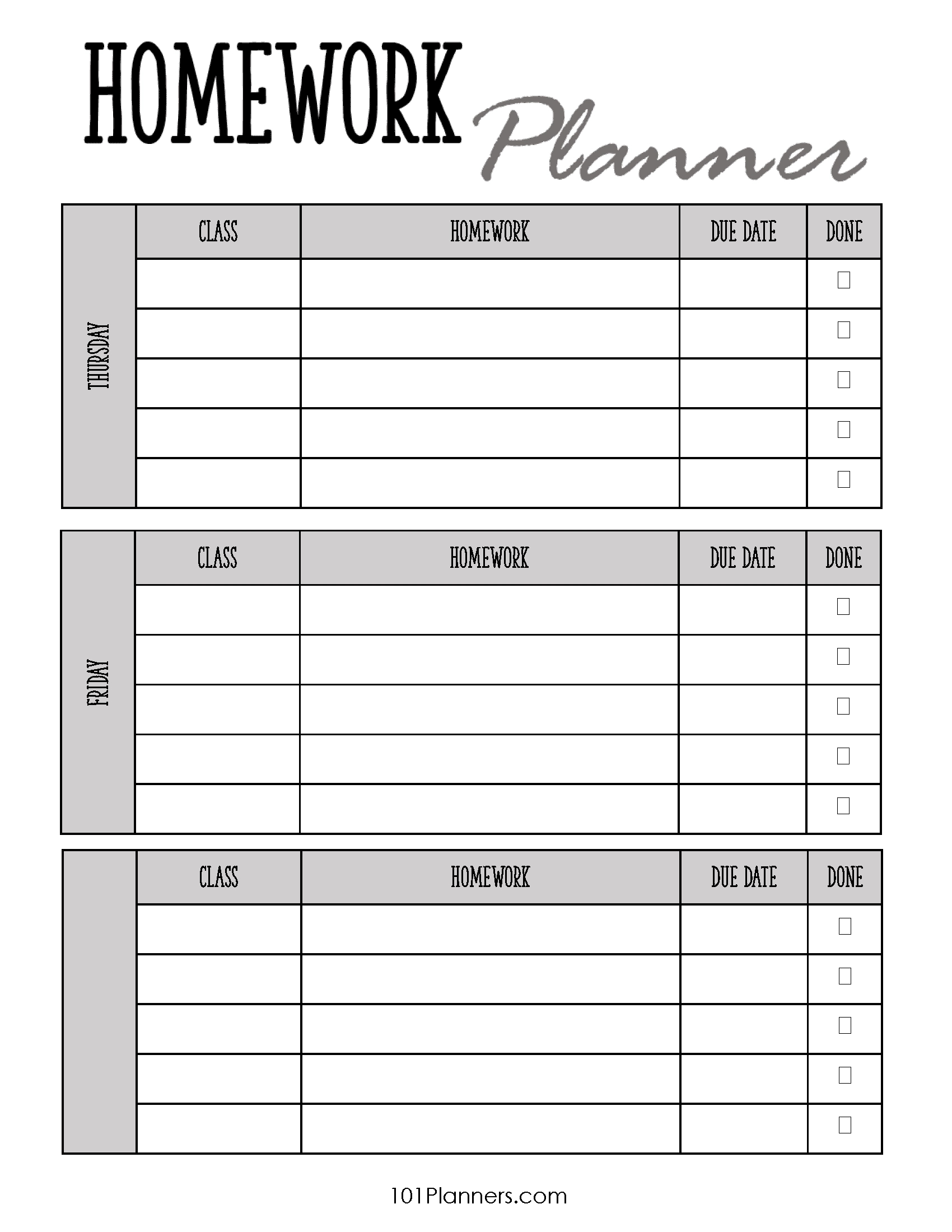 Free Printable Homework Planner Template | Pdf, Word, Excel Or Jpg intended for Free Printable Homework Cover Sheet