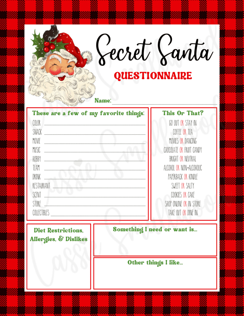 Free Printable Secret Santa Questionnaire Templates - Cassie Smallwood in Free Secret Santa Questionnaire Printable