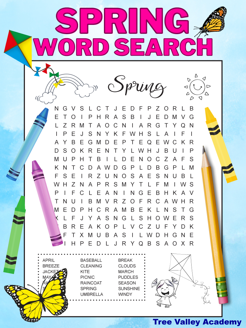 Free Printable Spring Break Word Search For Kids within Spring Break Word Search Free Printable