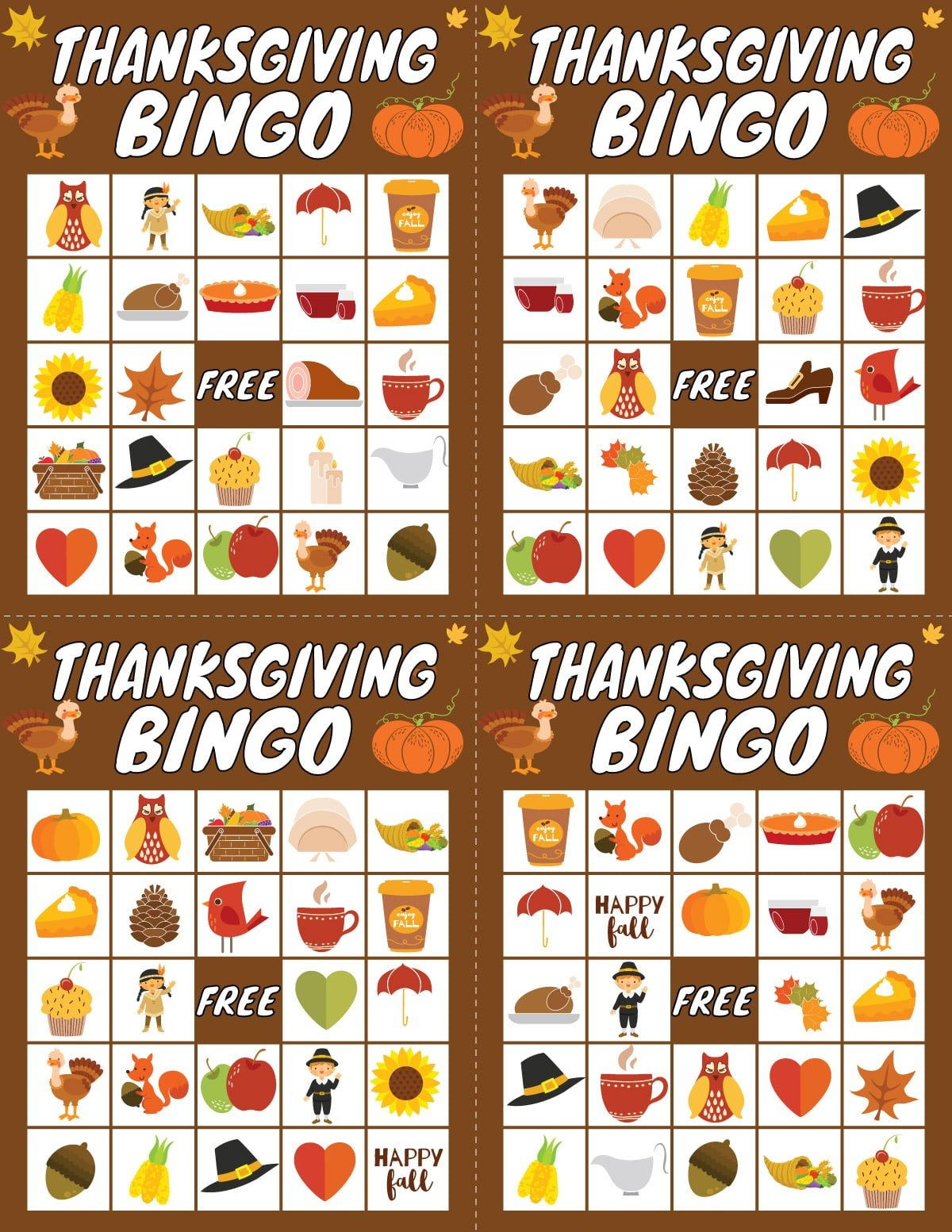 Free Printable Thanksgiving Bingo Game (20 Cards) - Play Party Plan regarding Printable Thanksgiving Bingo Cards Free