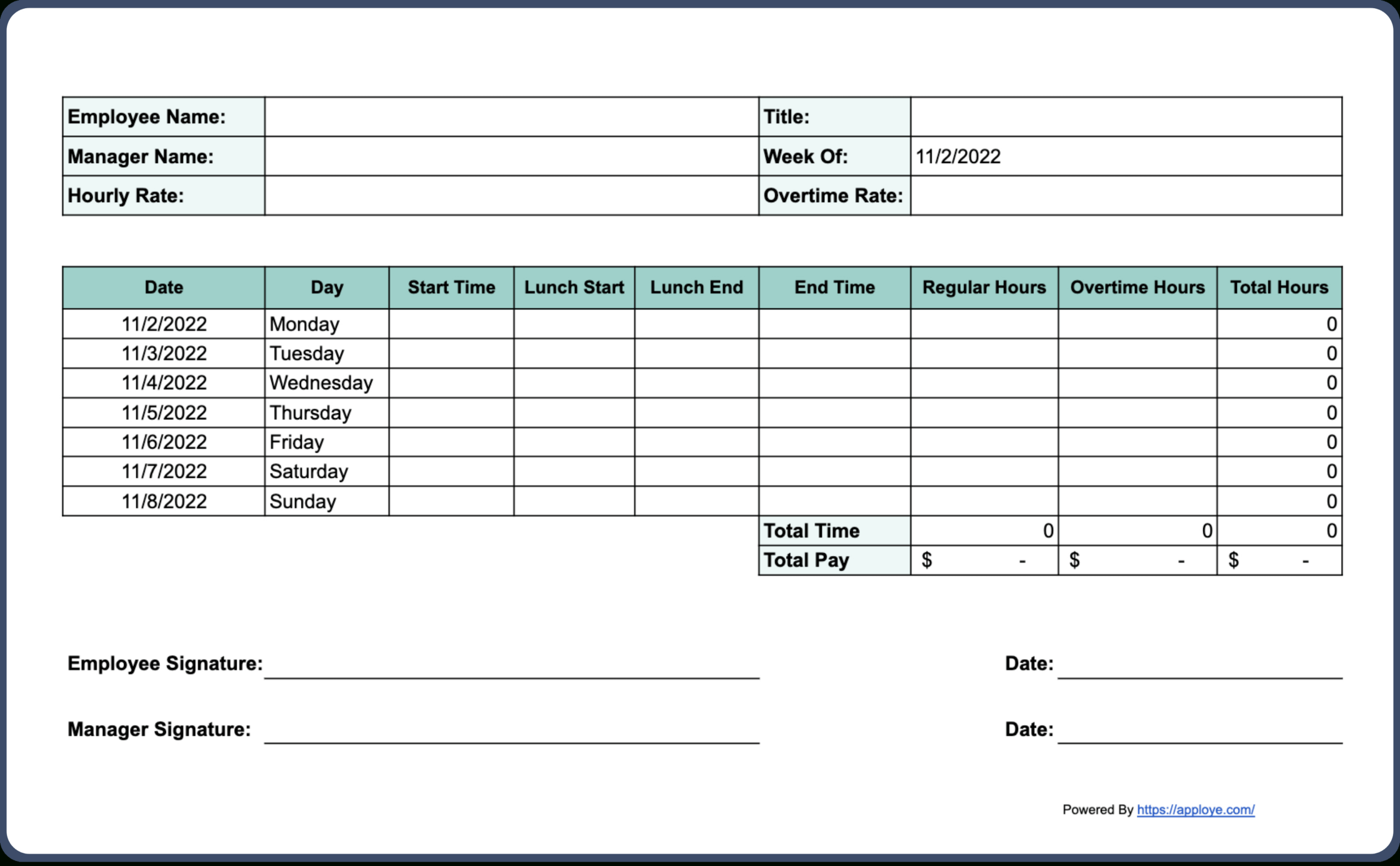 Free Printable Timesheet Templates (Excel, Word, Pdf) regarding Weekly Timesheet Template Free Printable
