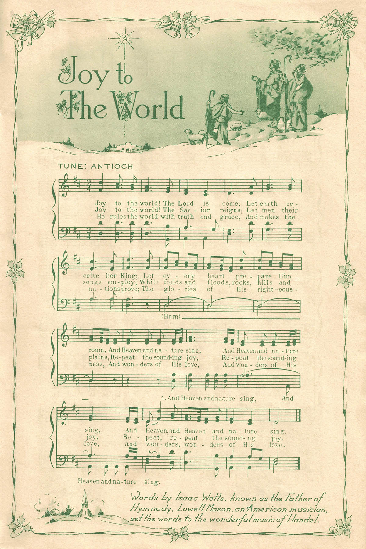 Free Printable Vintage Green Illustrated Christmas Carols • Rose inside Christmas Carols Sheet Music Free Printable