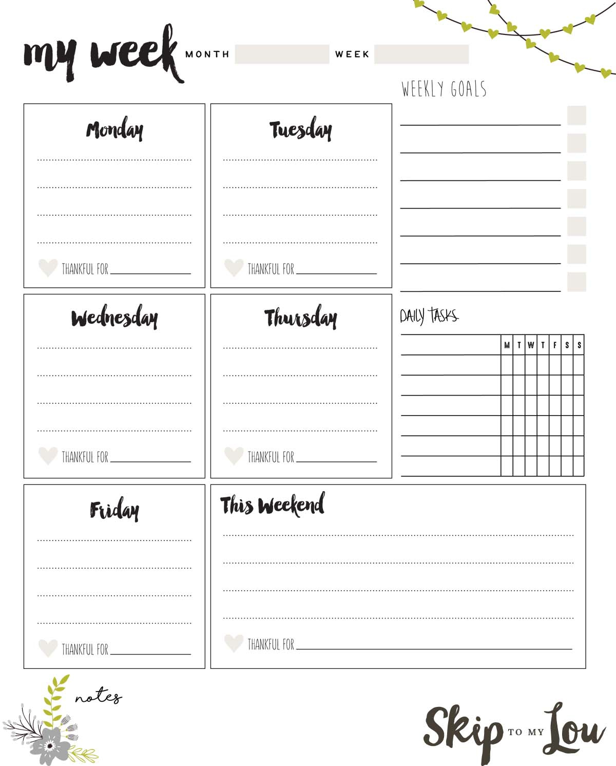 Free Printable Weekly Planner | Skip To My Lou regarding Free Week At a Glance Printable