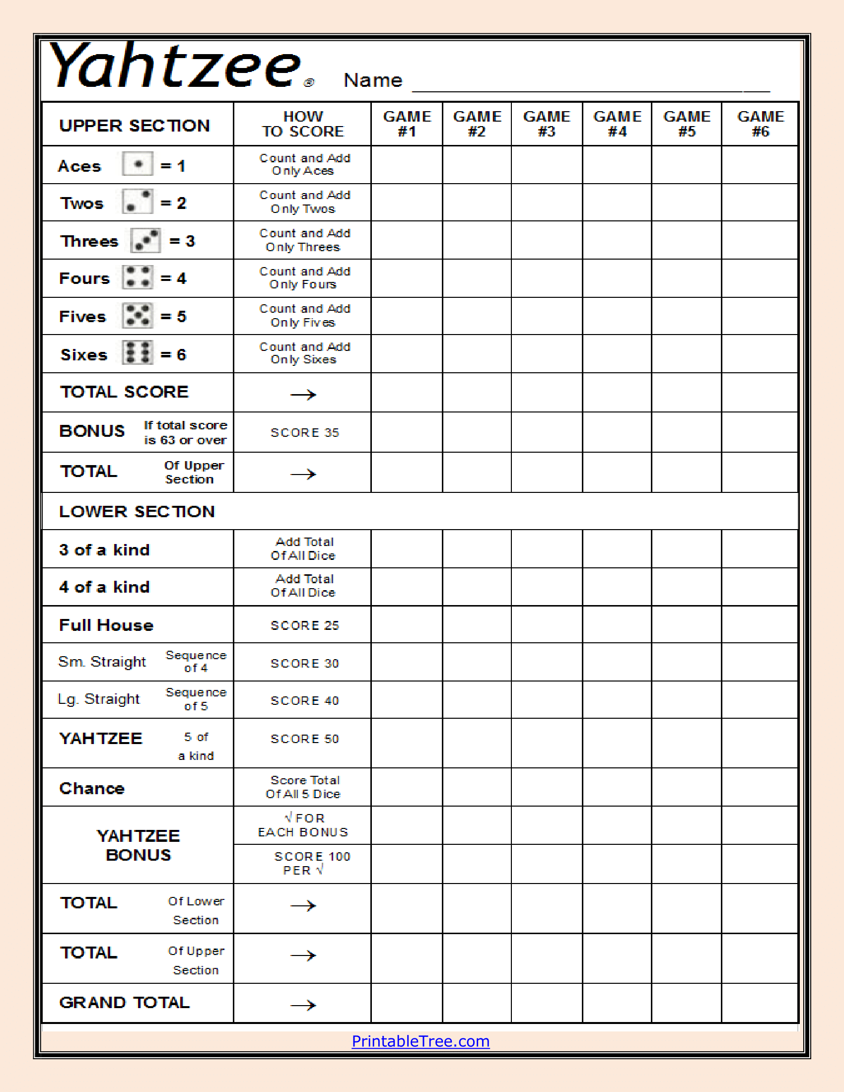 Free Printable Yahtzee Score Card Sheets Pdf Templates inside Yahtzee Score Sheet Printable