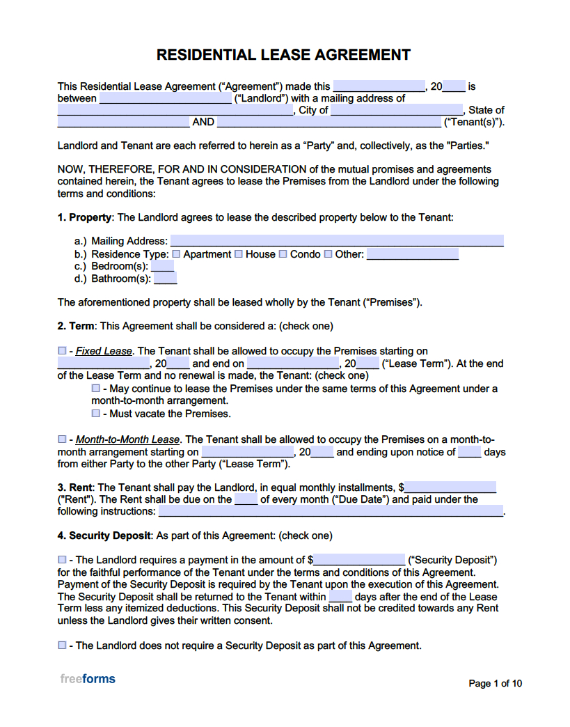 Free Rental / Lease Agreement Templates | Pdf | Word with Free Printable Residential Rental Agreement