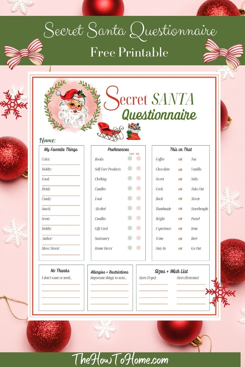 Free Secret Santa Questionnaire Printable: Instant Download - The within Free Secret Santa Questionnaire Printable