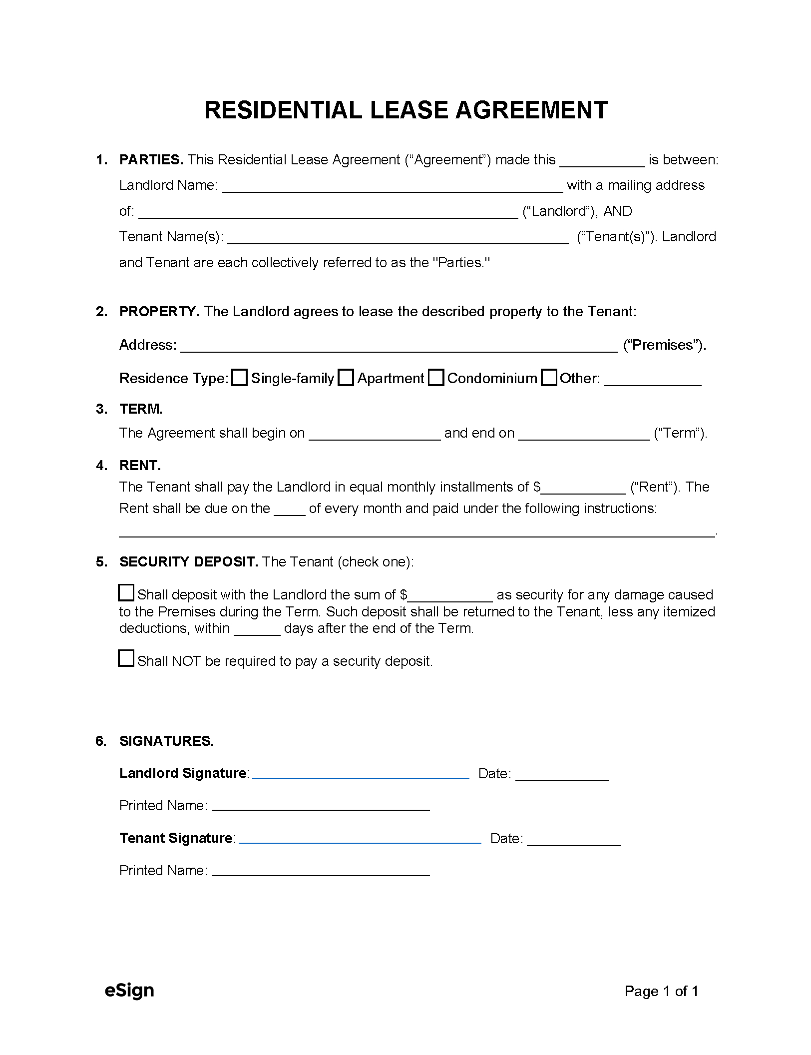 Free Simple (1-Page) Lease Agreement Template | Pdf | Word pertaining to Free Printable Residential Rental Agreement